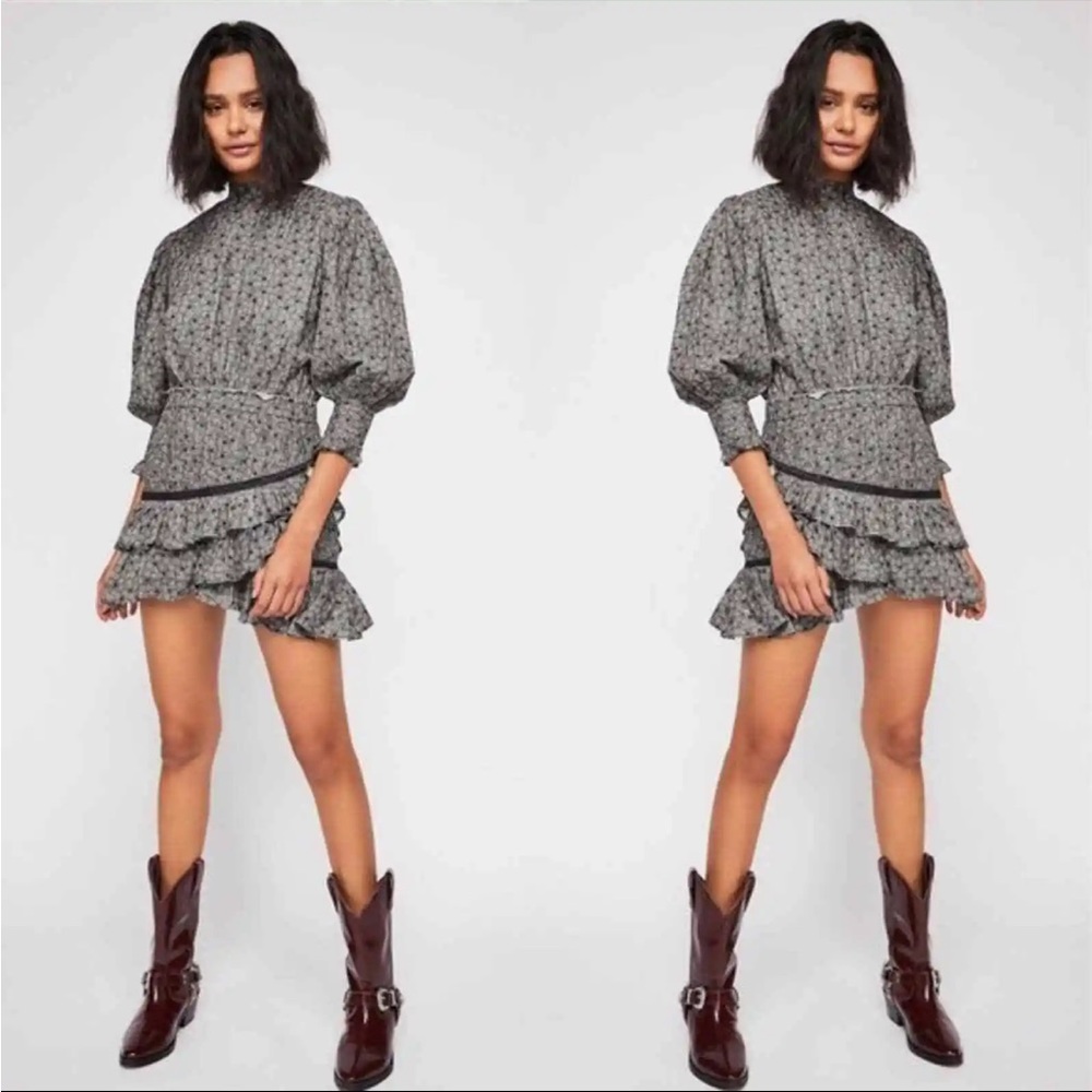 LoveShackFancy Gray Floral Mini Dress